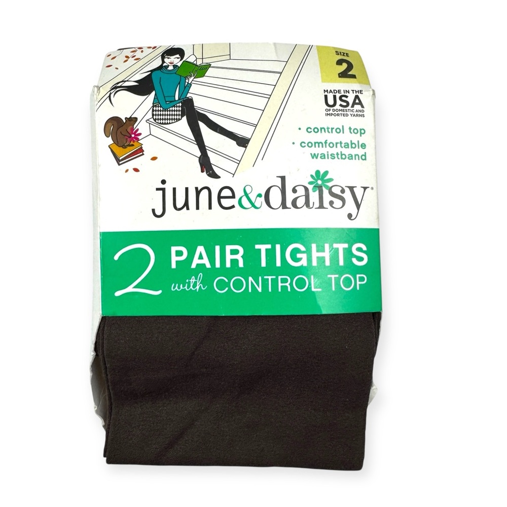 June Daisy Opaque Control Top‎ Tights Coffee Brown and Black Womens Size 2